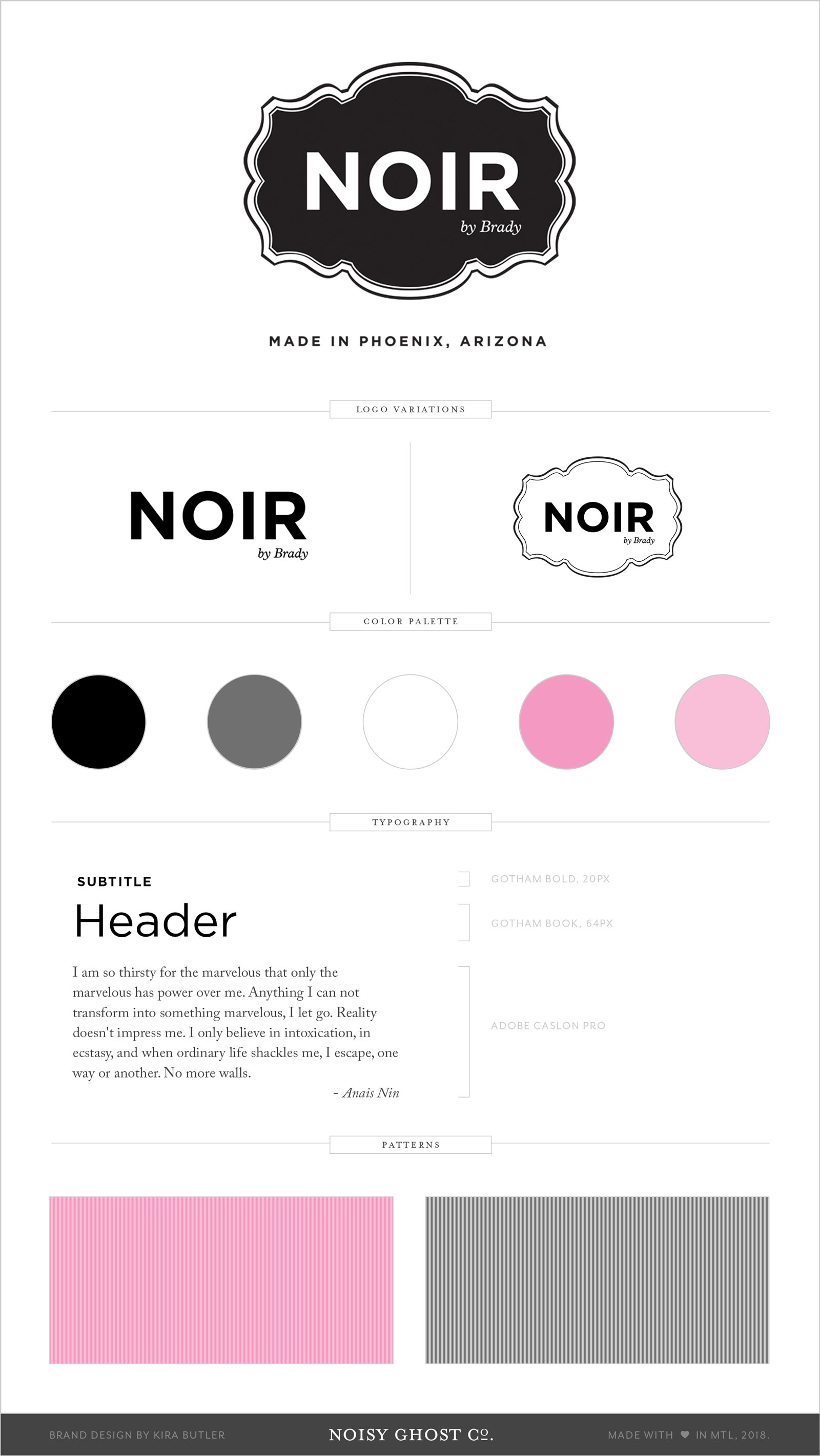 Brand and identity design for Noir by Brady, by Noisy Ghost Co.