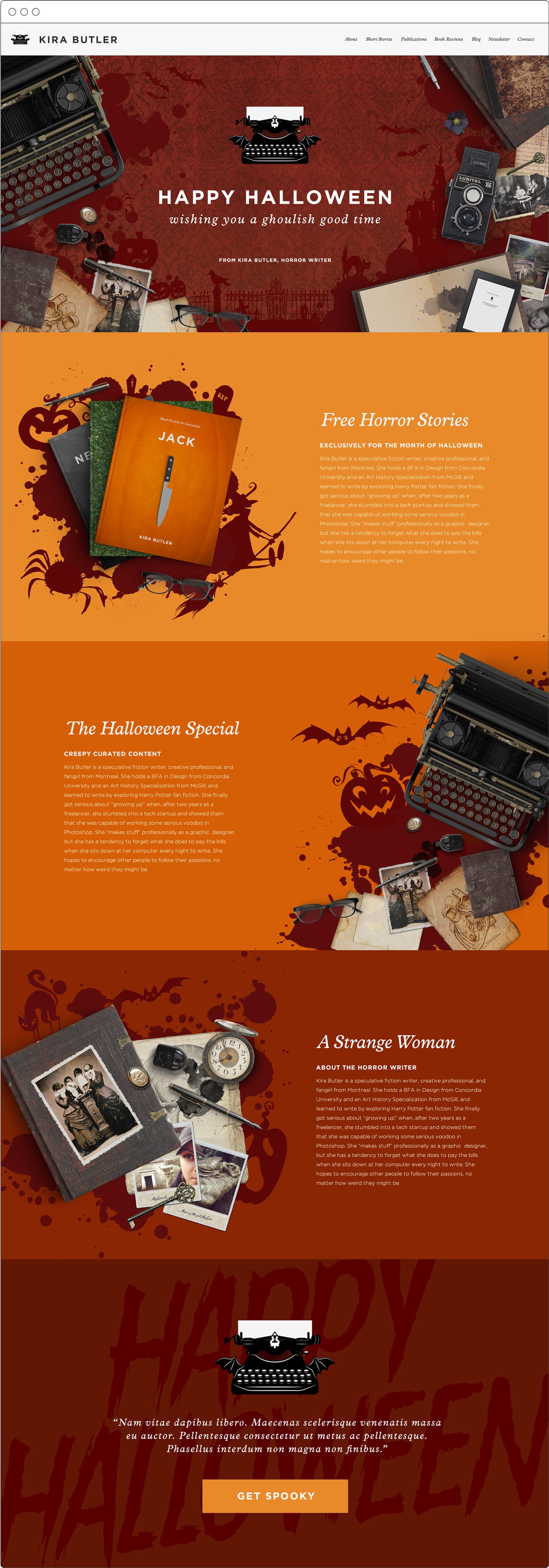 Website Design for KiraButler.com's Halloween Horror Special, YA Author