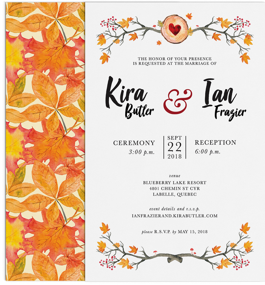 Autumn Wedding Invitation design by Noisy Ghost Co.